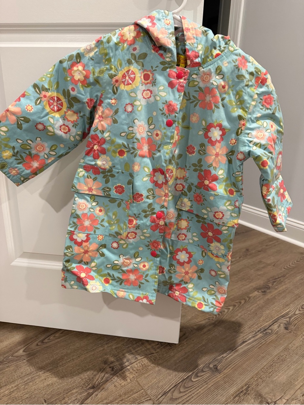 Kids Floral Raincoat — Light Blue Floral Hooded Rain Jacket